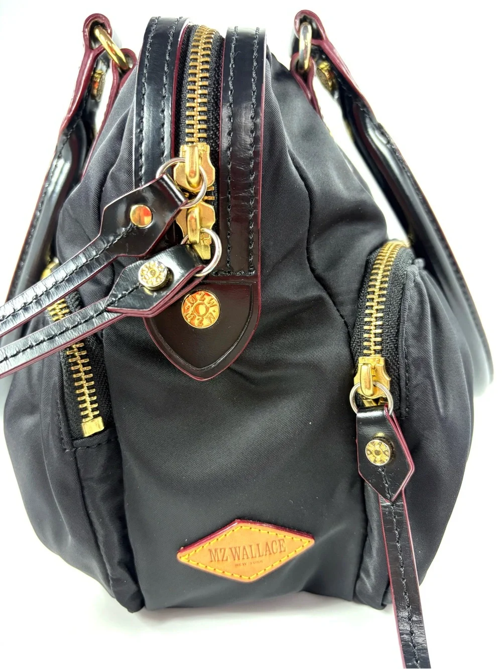 MZ Wallace Bedford Satchel Black Bedford Nylon Patent Leather Trim Gold Hardware - Picture 6 of 16